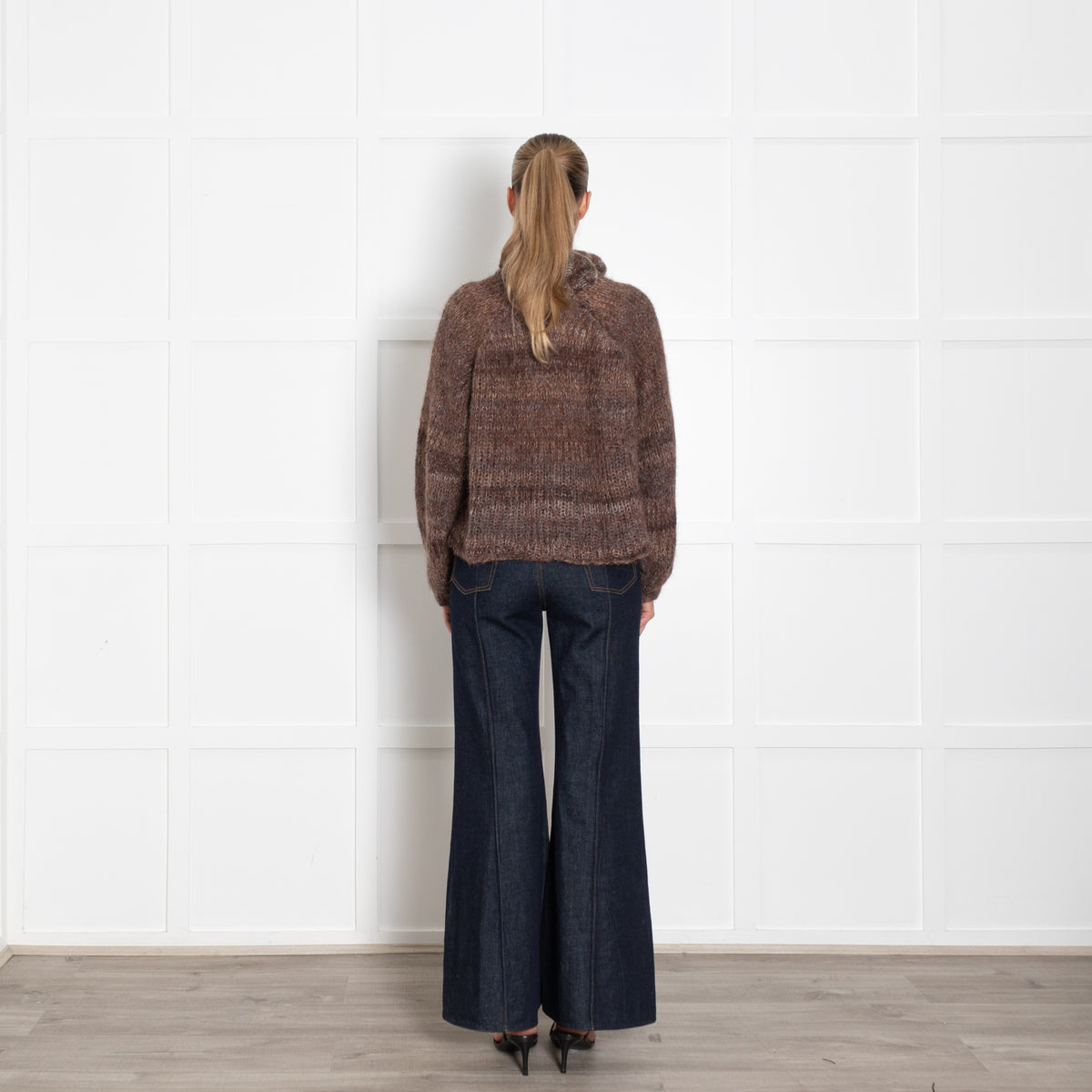 The Range Brown Loose Knit Mohair Roll Neck Jumper
