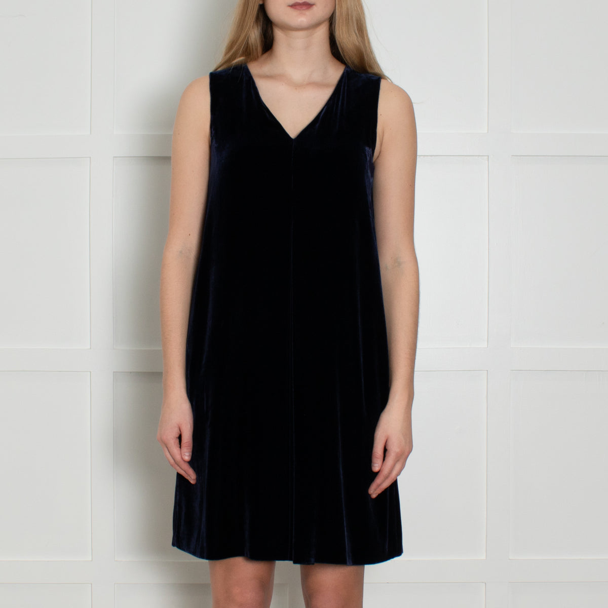Max Mara Studio Navy Blue Velvet Sleeveless Dress