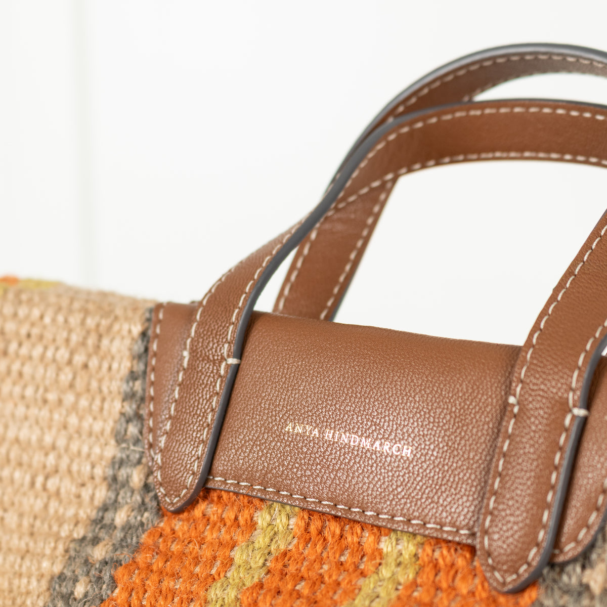 Anya Hindmarch Orange Striped Small Raffia Tote