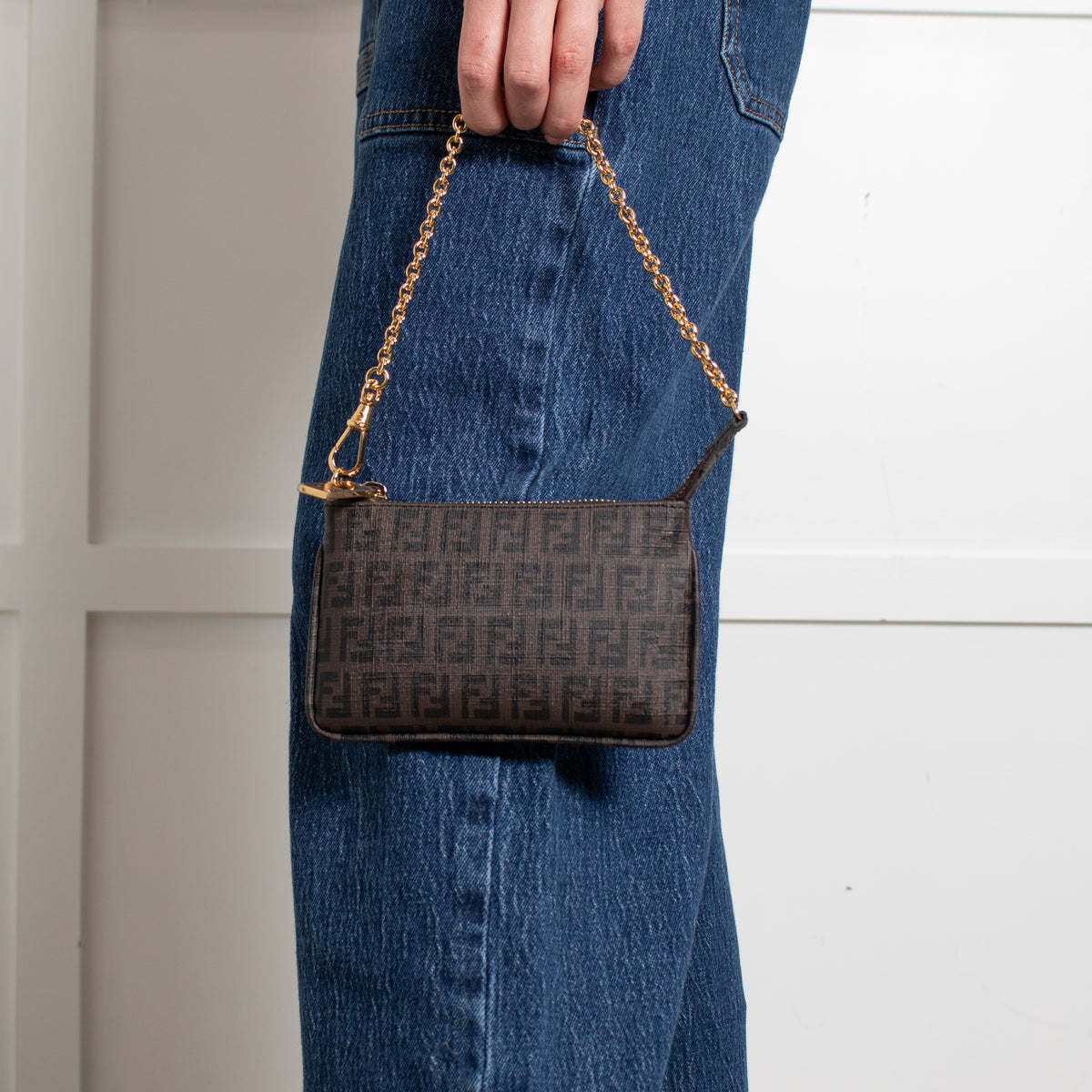 Fendi Zucchino Spalmati Chain Mini Flat Pochette