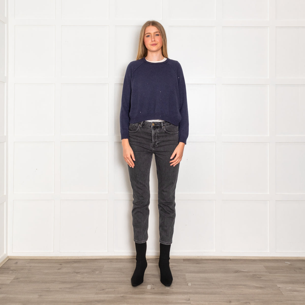 Brunello Cucinelli Blue Cashmere Sequin Knitted Silk Lining Jumper