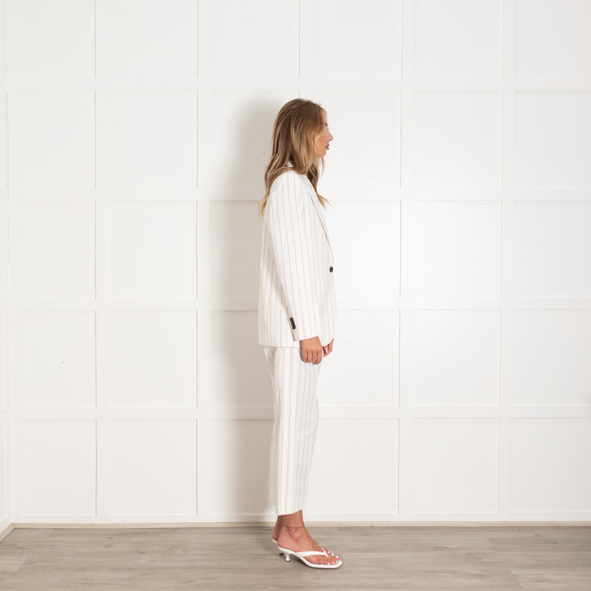 Me + Em White And Brown Pinstripe Blazer