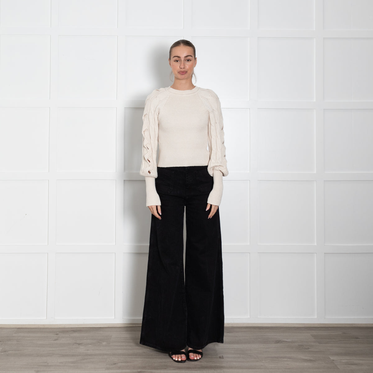 Pinko Cream Jumper with Cable Knit Sleeves