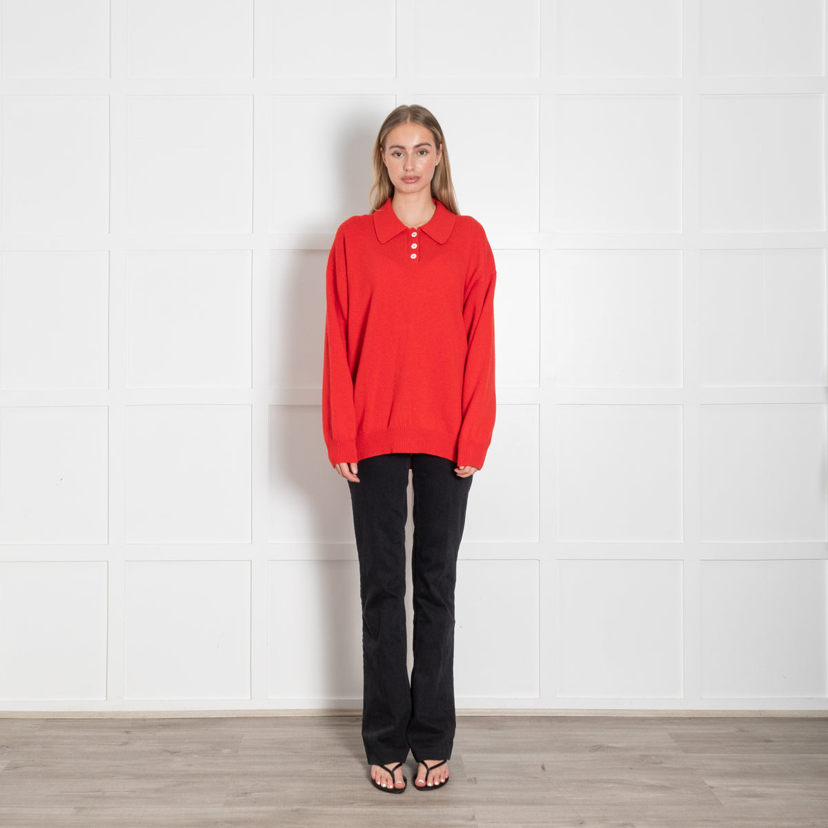 &Daughter Red Edith Collared Wool Jumper