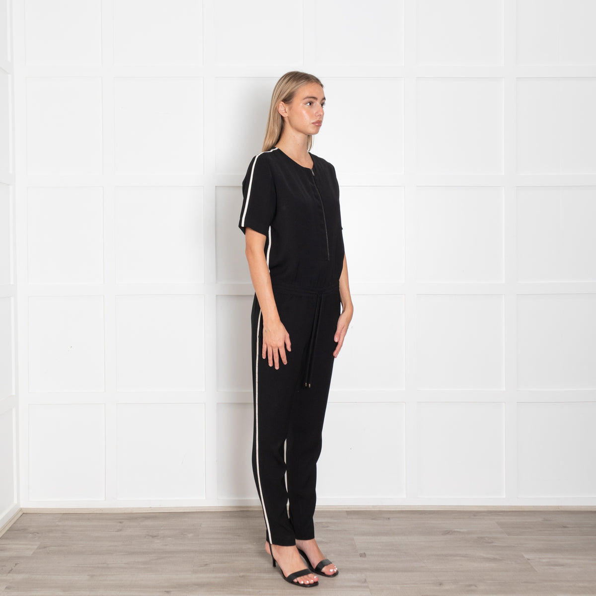 Vince Black White Trim Short Sleeve Jumpsuit