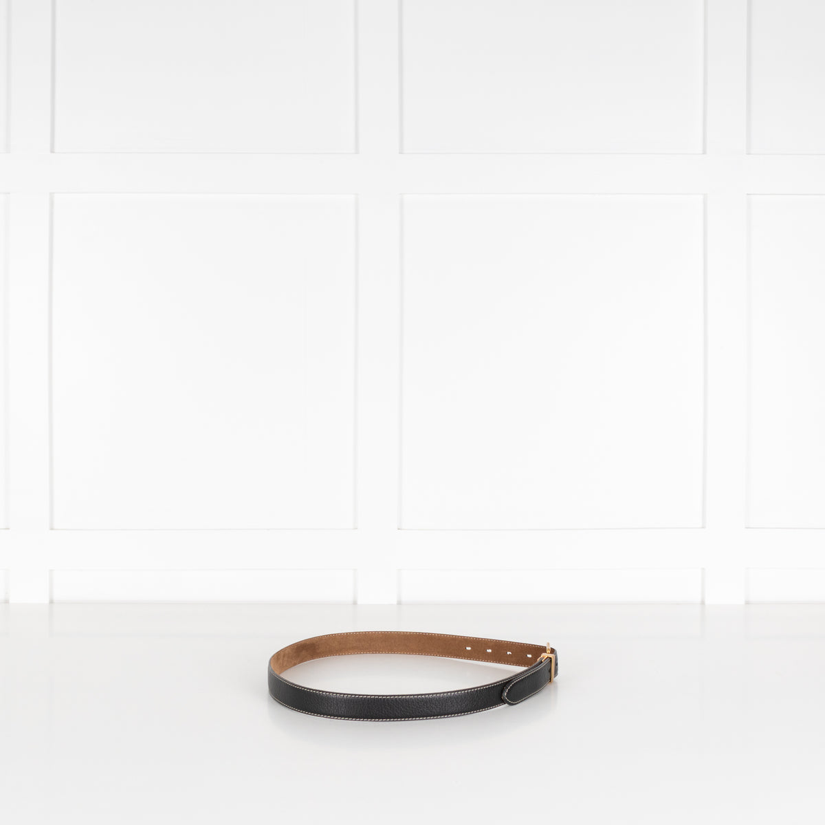 The Fold Brown Suede & Black Leather Reversible Belt With Gold Buckle
