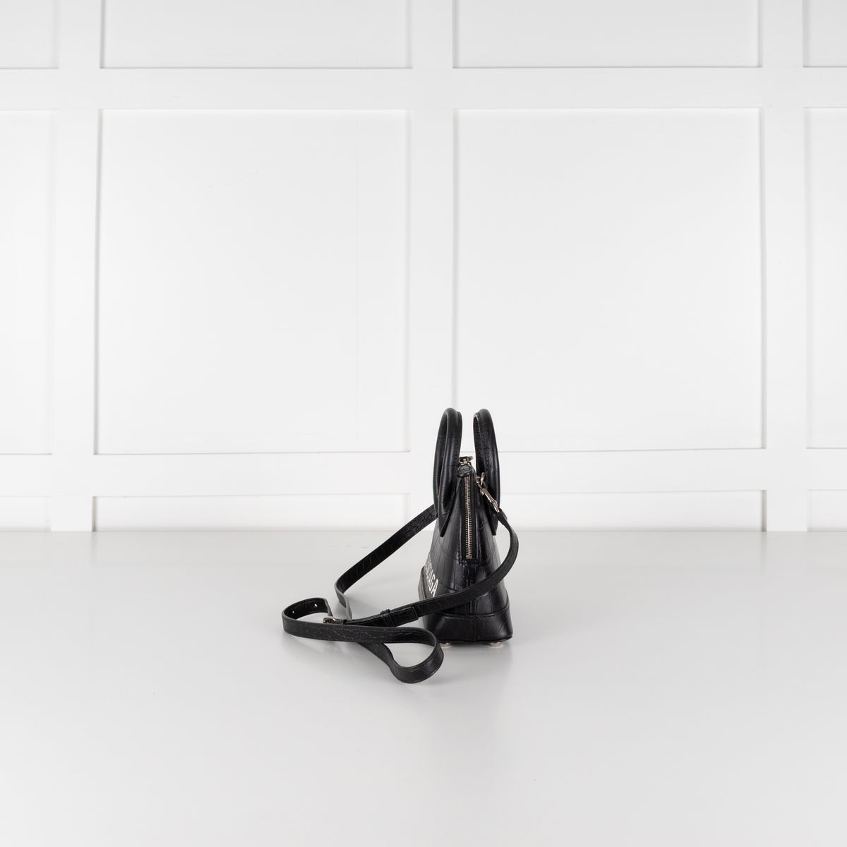 Balenciaga Black XXS Ville Croc Embossed Bag with Removable Shoulder Strap