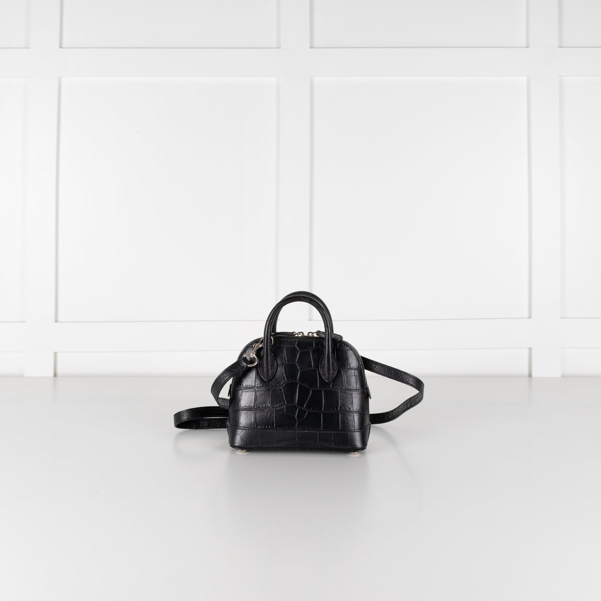 Balenciaga Black XXS Ville Croc Embossed Bag with Removable Shoulder Strap