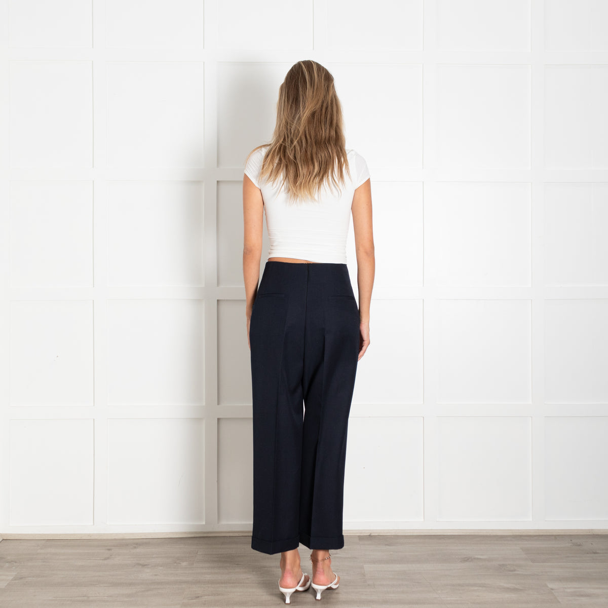 Sandro Navy Blue High Waisted Gold Button Detail Trousers