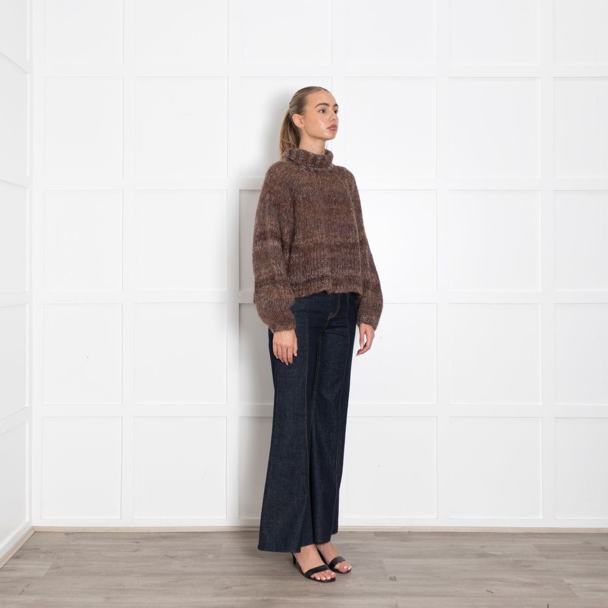 The Range Brown Loose Knit Mohair Roll Neck Jumper