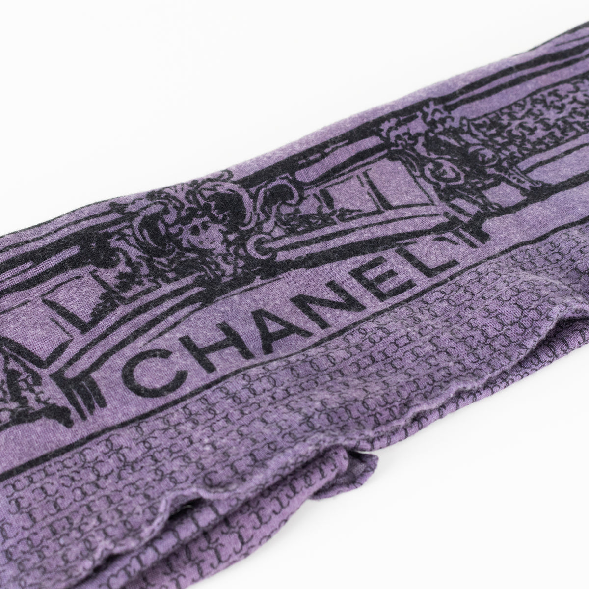 Chanel Purple Cashmere and Silk Logo Scarf