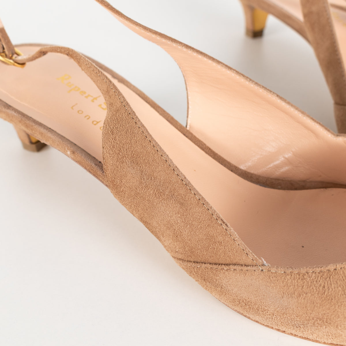 Rupert Sanderson Beige Suede Sling Back Kitten Heel Shoes