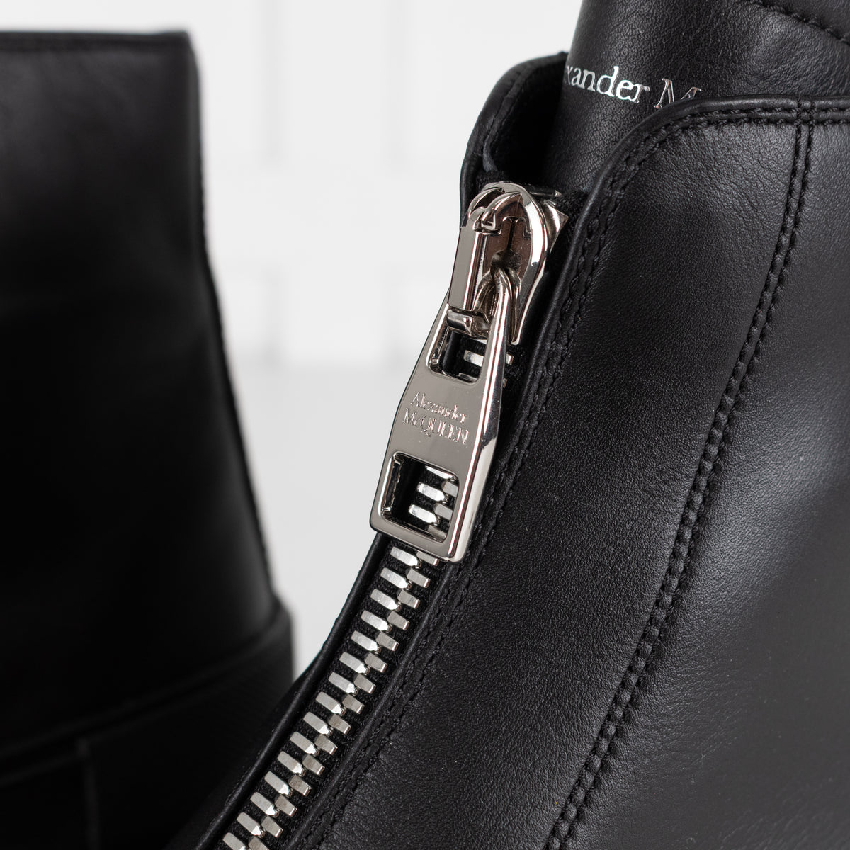 Alexander McQueen Black Zip Leather Ankle Boots