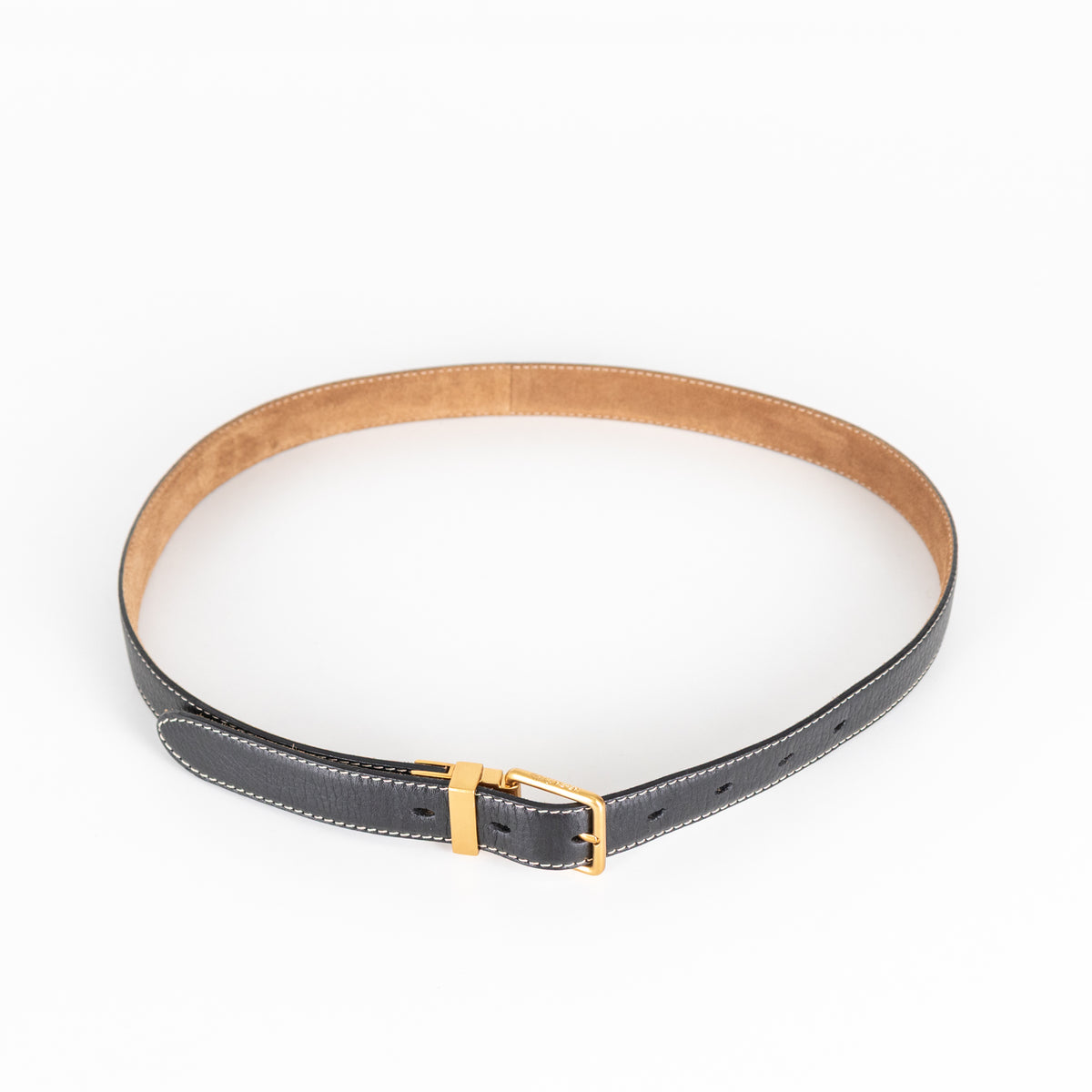 The Fold Brown Suede & Black Leather Reversible Belt With Gold Buckle