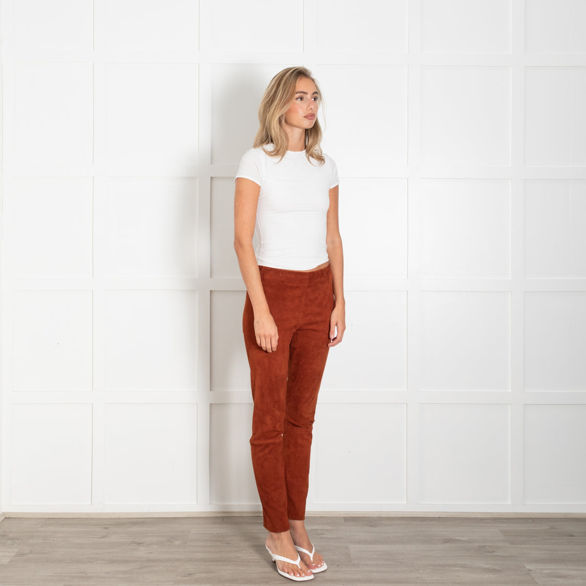 The Row Orange Lambskin Suede Elasticated Waist Trousers