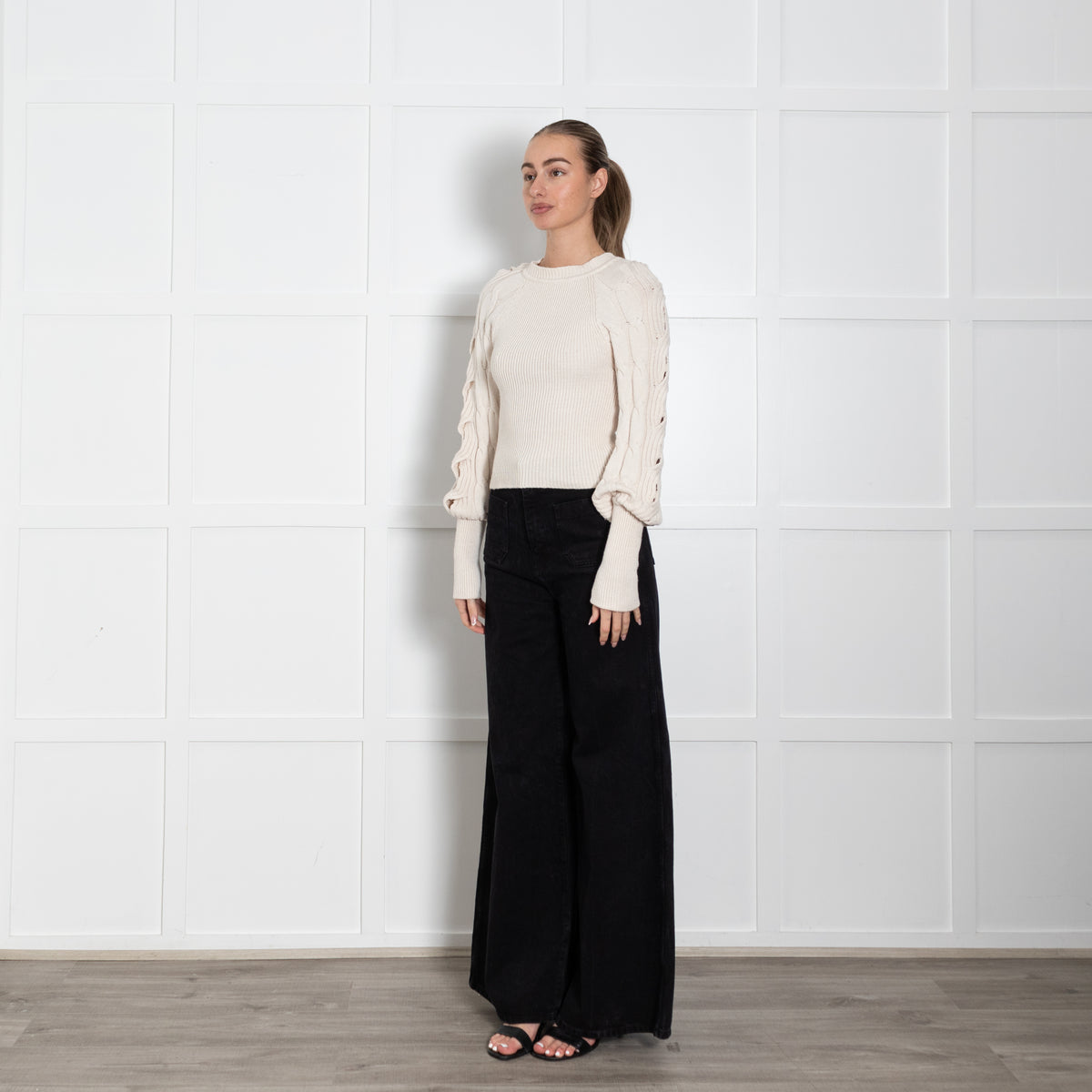 Pinko Cream Jumper with Cable Knit Sleeves