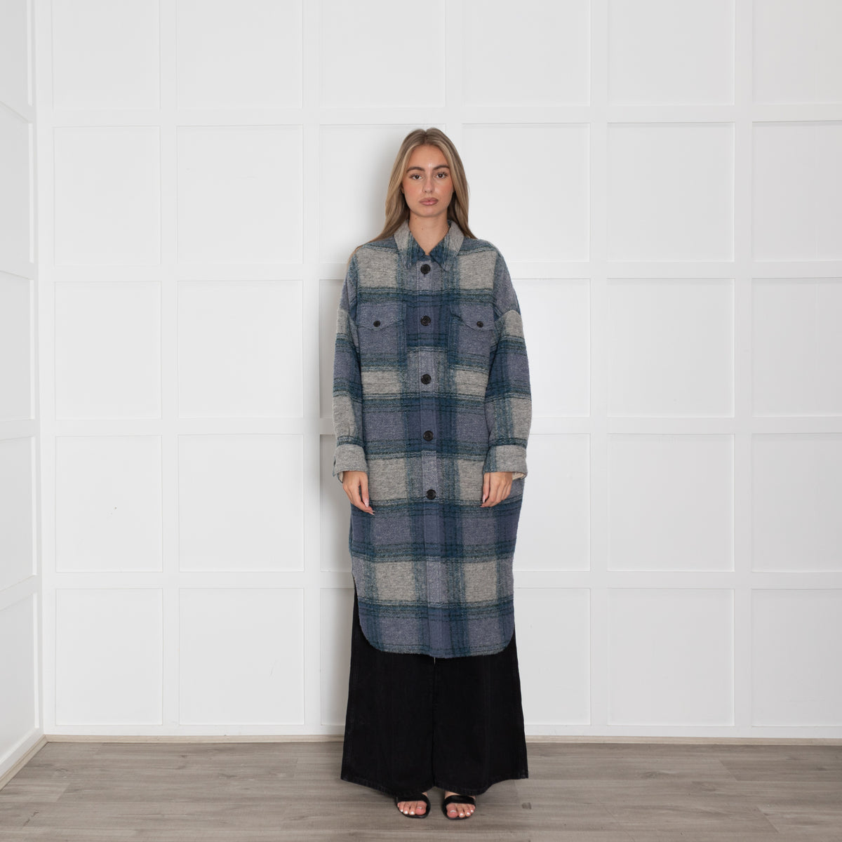 Isabel Marant Etoile Grey Blue Green Oversized Check Coat
