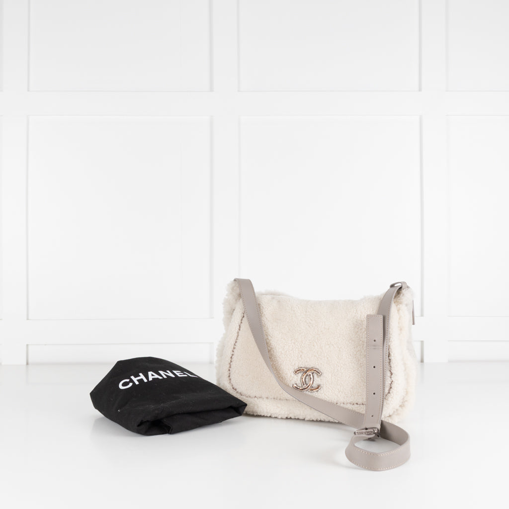 Chanel Cream Shearling CC Flap Bag