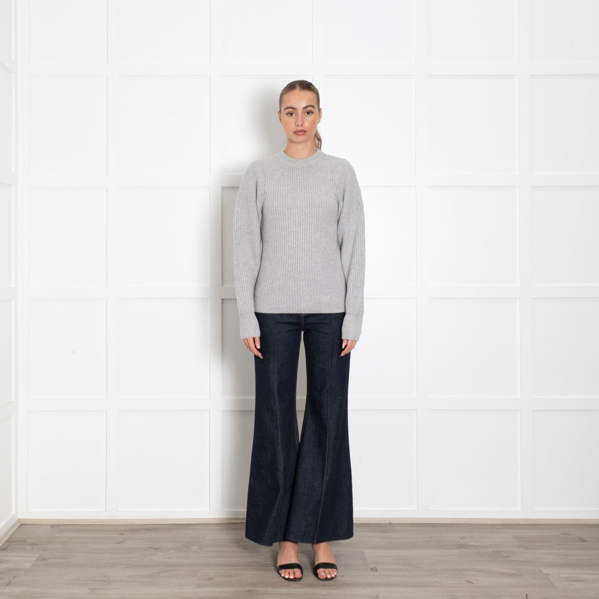 Joseph Grey Ribbed Round Neck Cashmere Wool Mix Jumper
