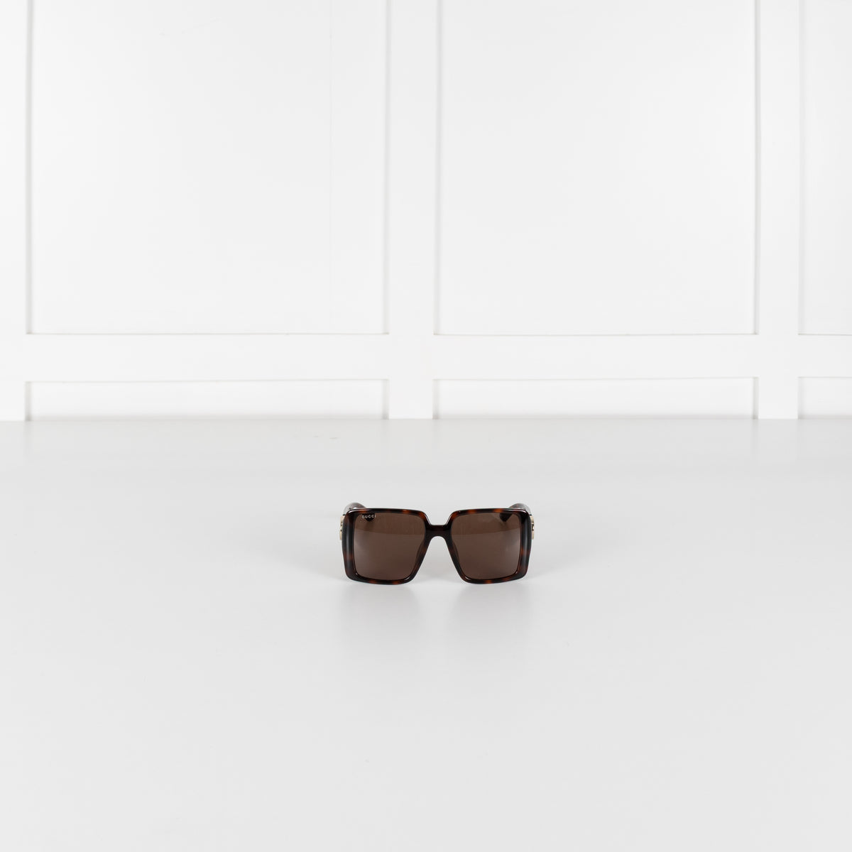 Gucci Tortoishell Square Frame Logo Arm Sunglasses