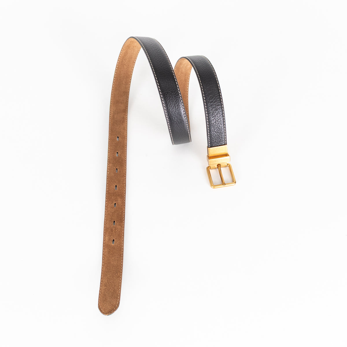The Fold Brown Suede & Black Leather Reversible Belt With Gold Buckle