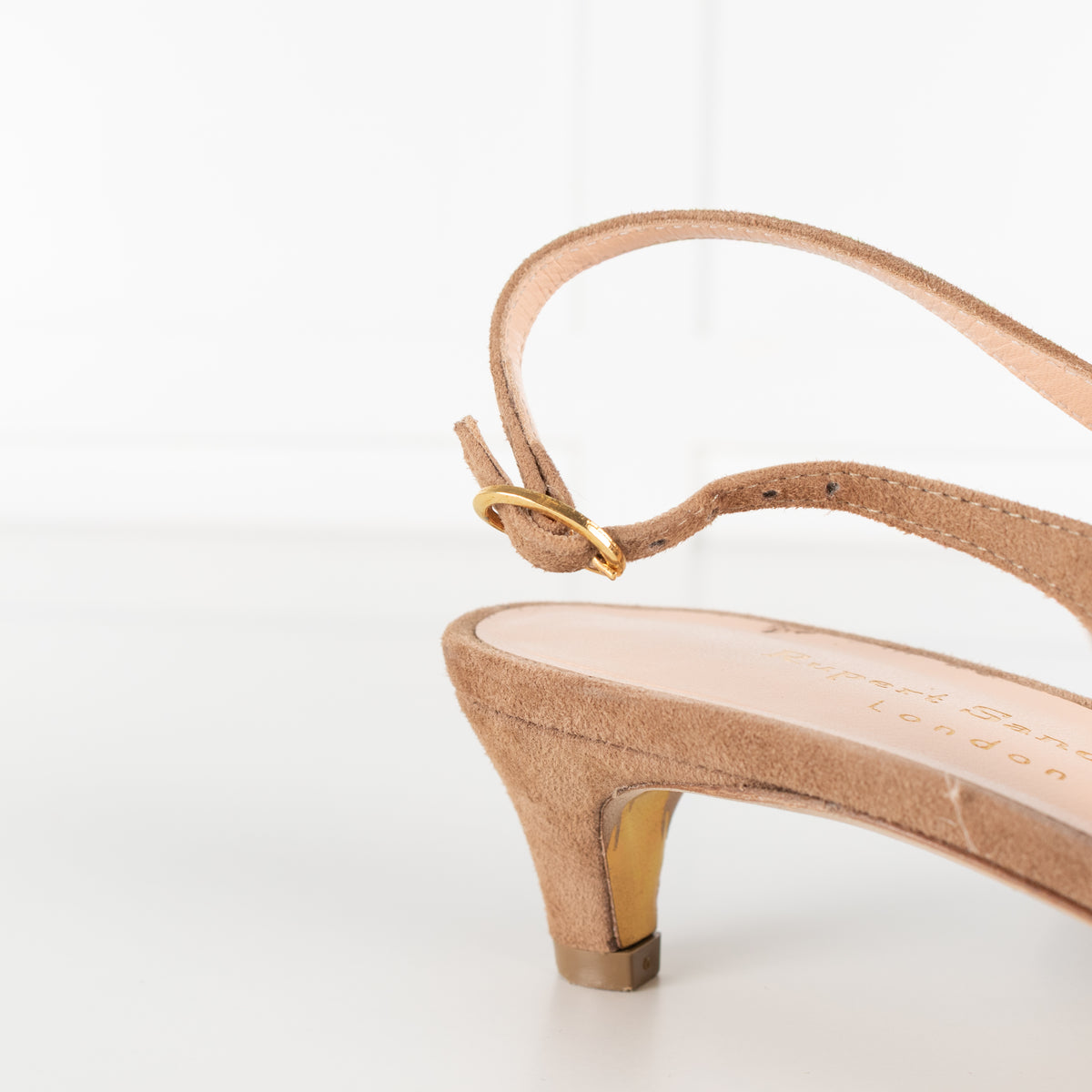 Rupert Sanderson Beige Suede Sling Back Kitten Heel Shoes