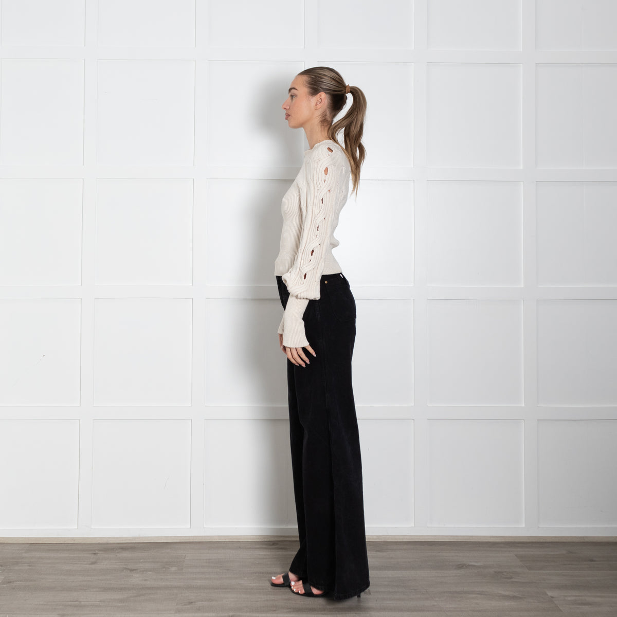 Pinko Cream Jumper with Cable Knit Sleeves