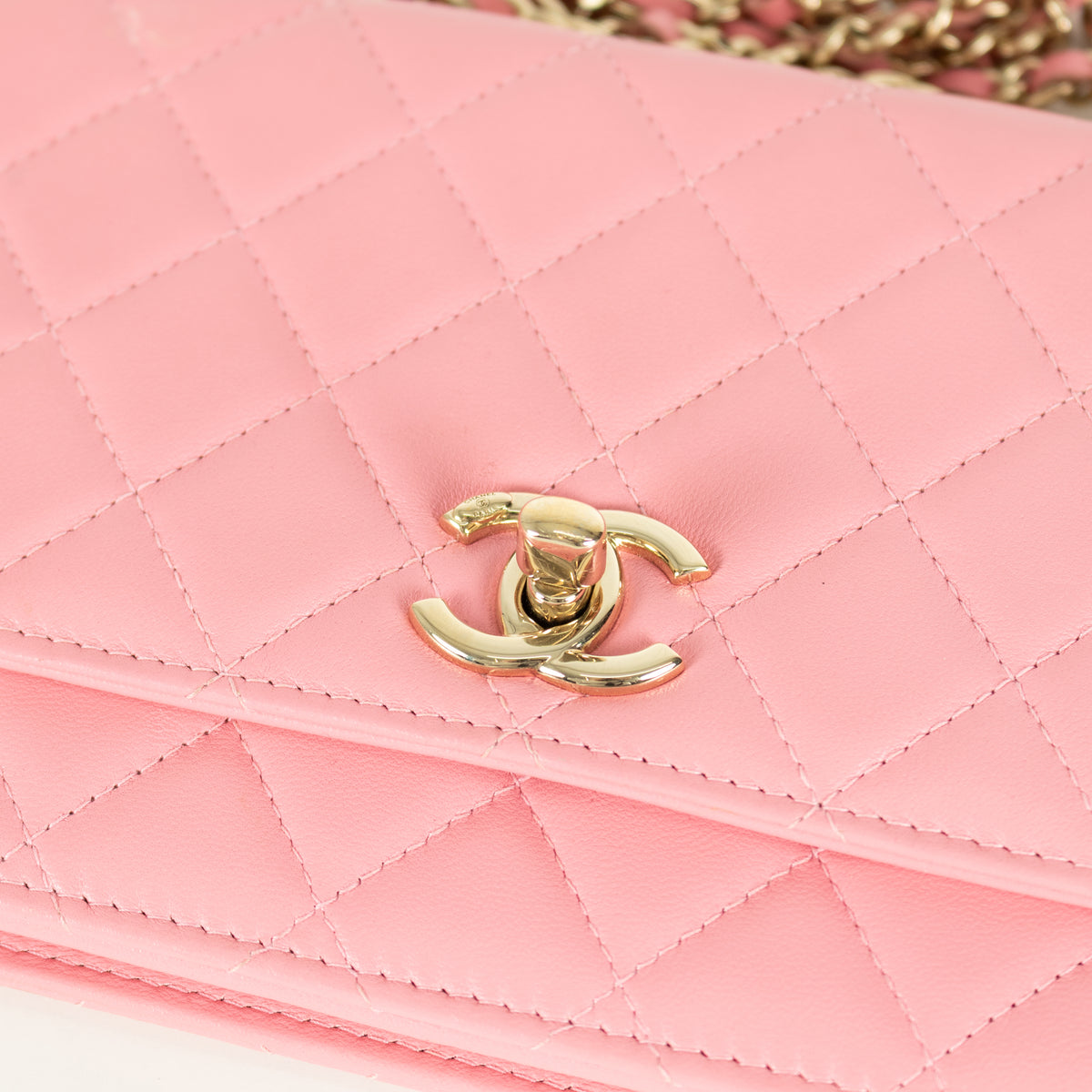 Chanel Pink Lambskin Trendy Wallet On Chain