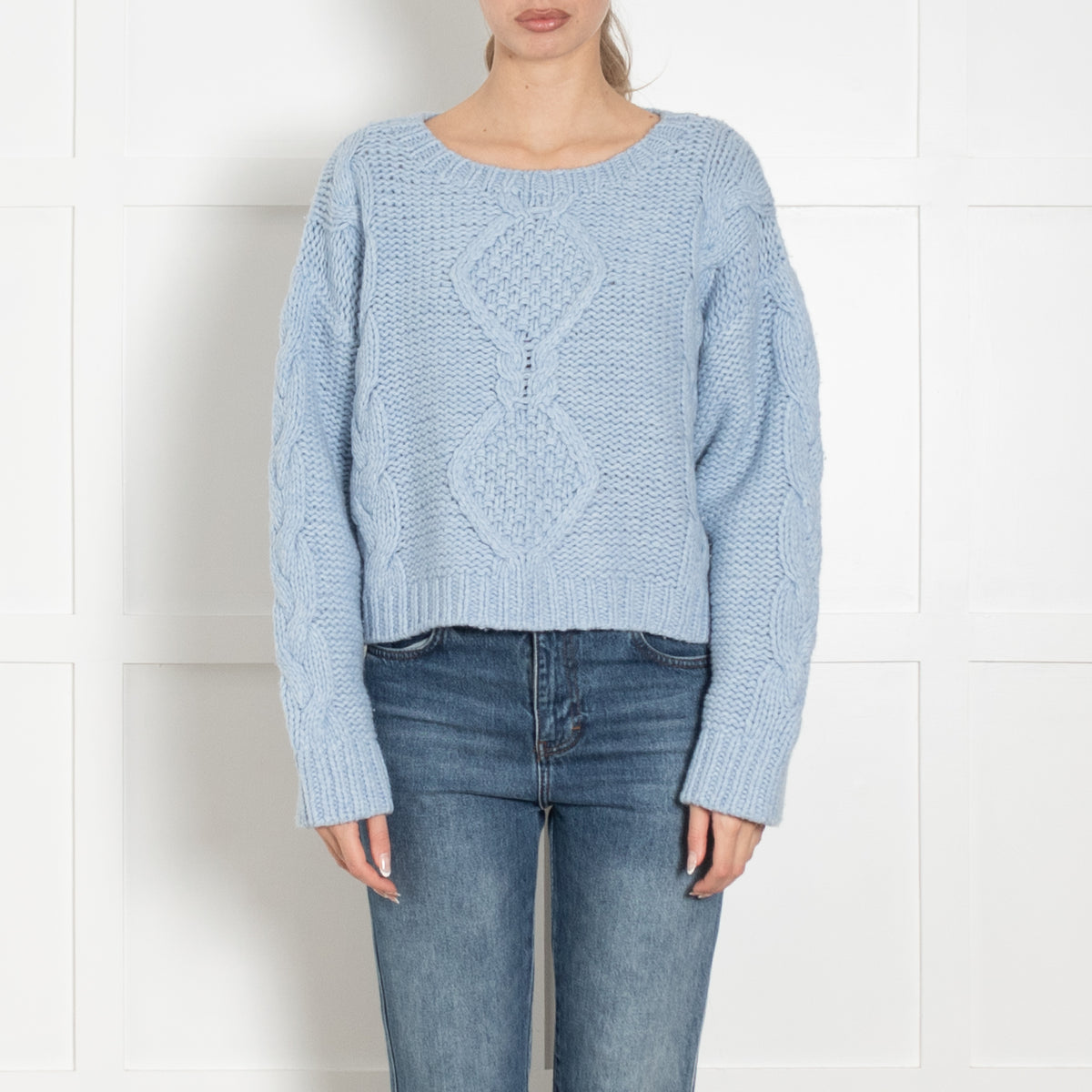Rixo Pale Blue Chunky Knit Wool Blend Jumper