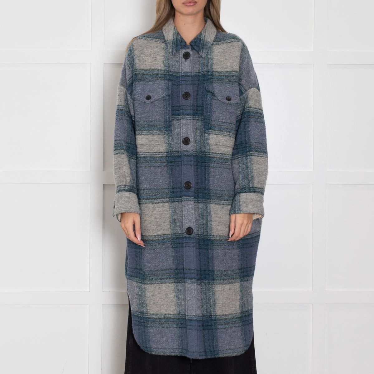 Isabel Marant Etoile Grey Blue Green Oversized Check Coat
