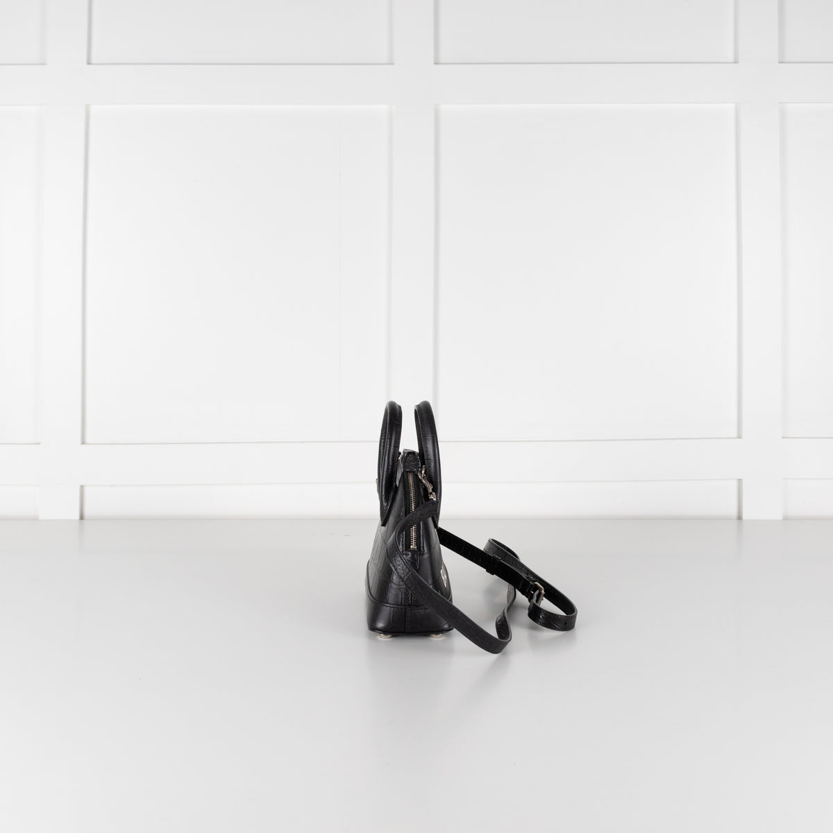 Balenciaga Black XXS Ville Croc Embossed Bag with Removable Shoulder Strap