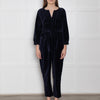 Wyse Navy Velvet Button Up Jumpsuit