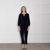 Wyse Navy Velvet Button Up Jumpsuit