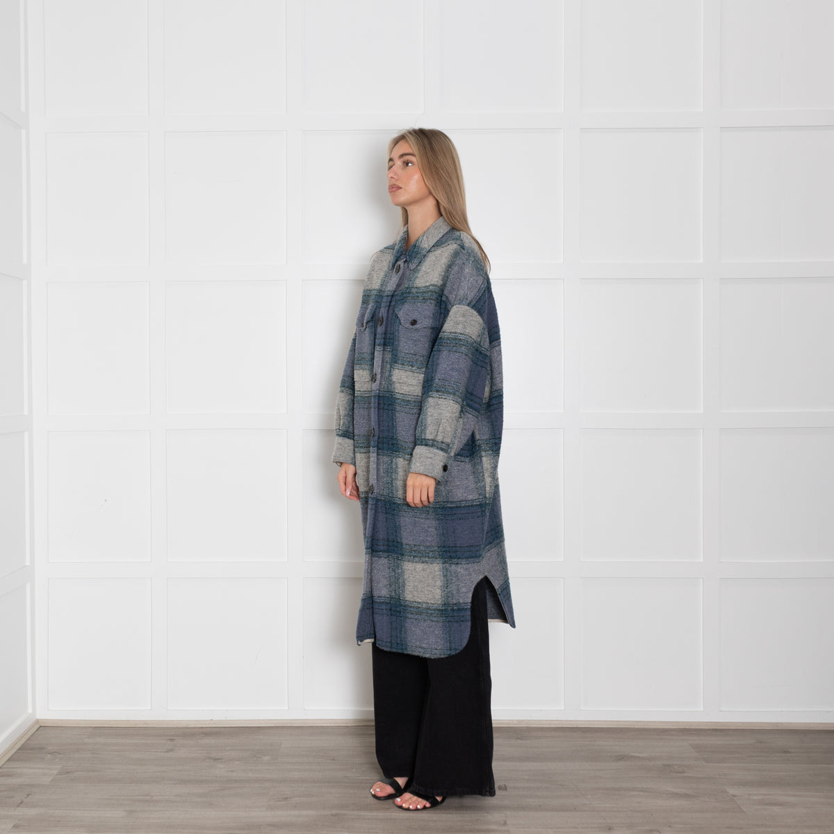 Isabel Marant Etoile Grey Blue Green Oversized Check Coat