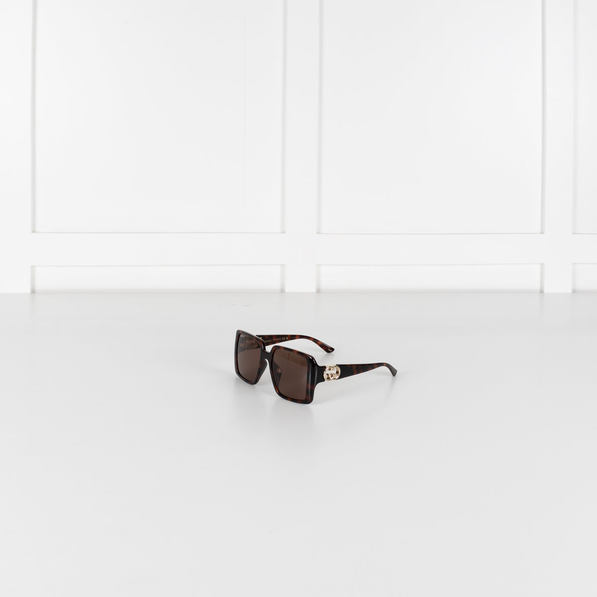 Gucci Tortoishell Square Frame Logo Arm Sunglasses