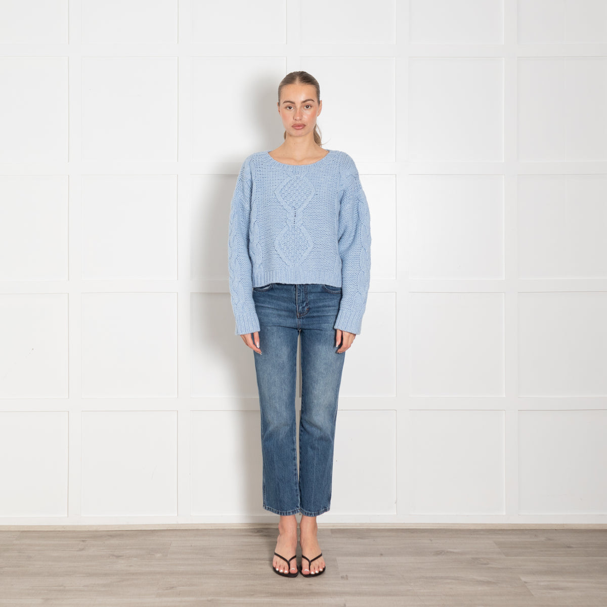 Rixo Pale Blue Chunky Knit Wool Blend Jumper