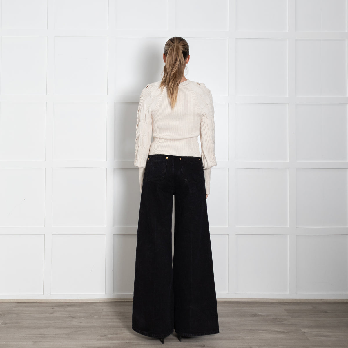 Pinko Cream Jumper with Cable Knit Sleeves