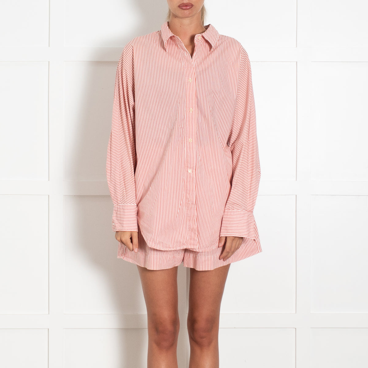 Jakke Orange Striped Shirt With Back Button Detail