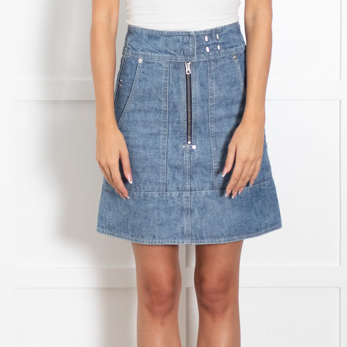 Isabel Marant Pale Denim Mini Skirt With Silver Hardwear