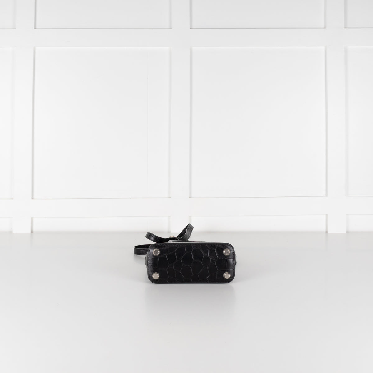 Balenciaga Black XXS Ville Croc Embossed Bag with Removable Shoulder Strap