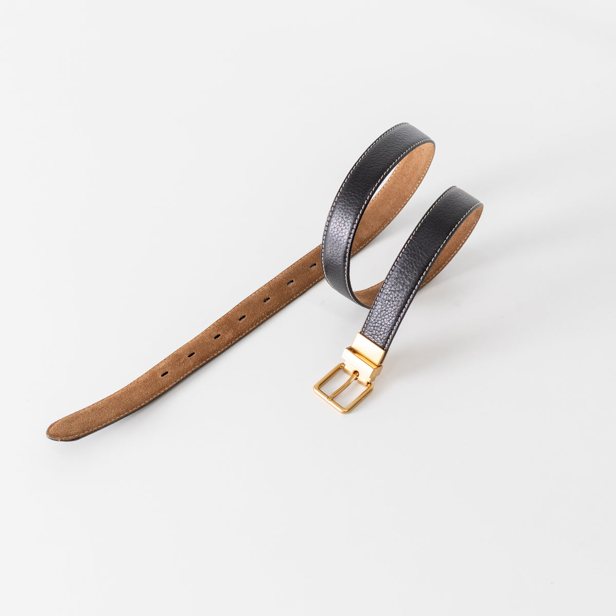 The Fold Brown Suede & Black Leather Reversible Belt With Gold Buckle