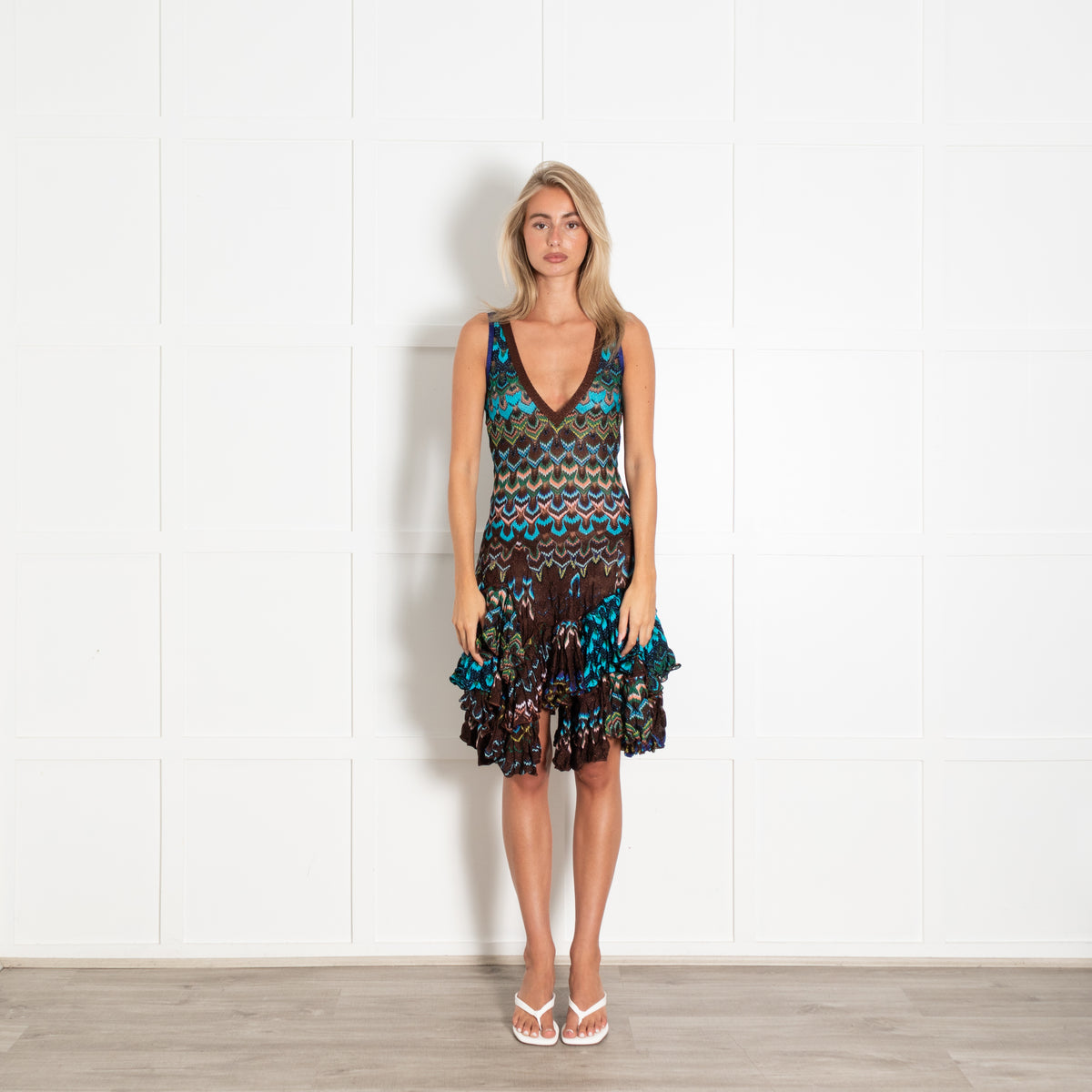 Missoni Bronze Multicolour Zig-Zag Sleeveless Dress