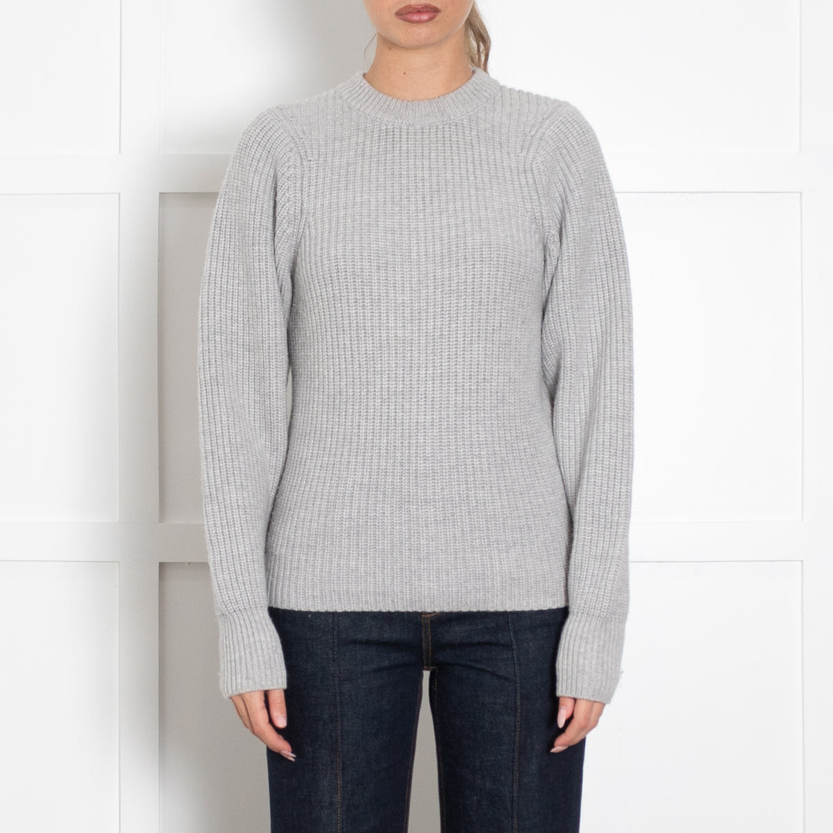 Joseph Grey Ribbed Round Neck Cashmere Wool Mix Jumper