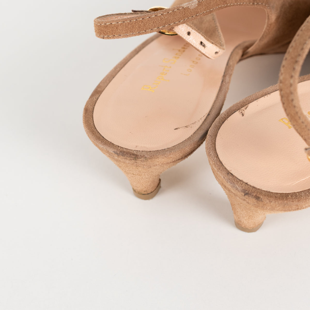Rupert Sanderson Beige Suede Sling Back Kitten Heel Shoes