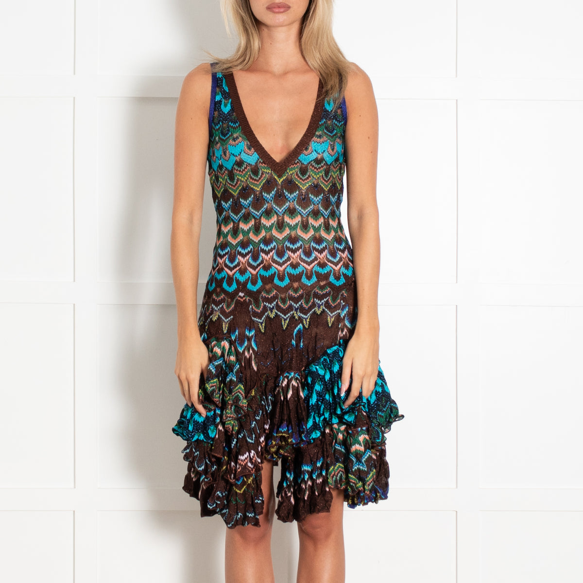 Missoni Bronze Multicolour Zig-Zag Sleeveless Dress
