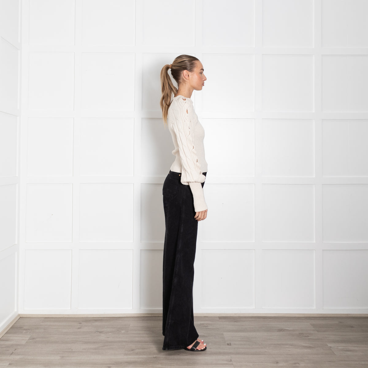 Pinko Cream Jumper with Cable Knit Sleeves