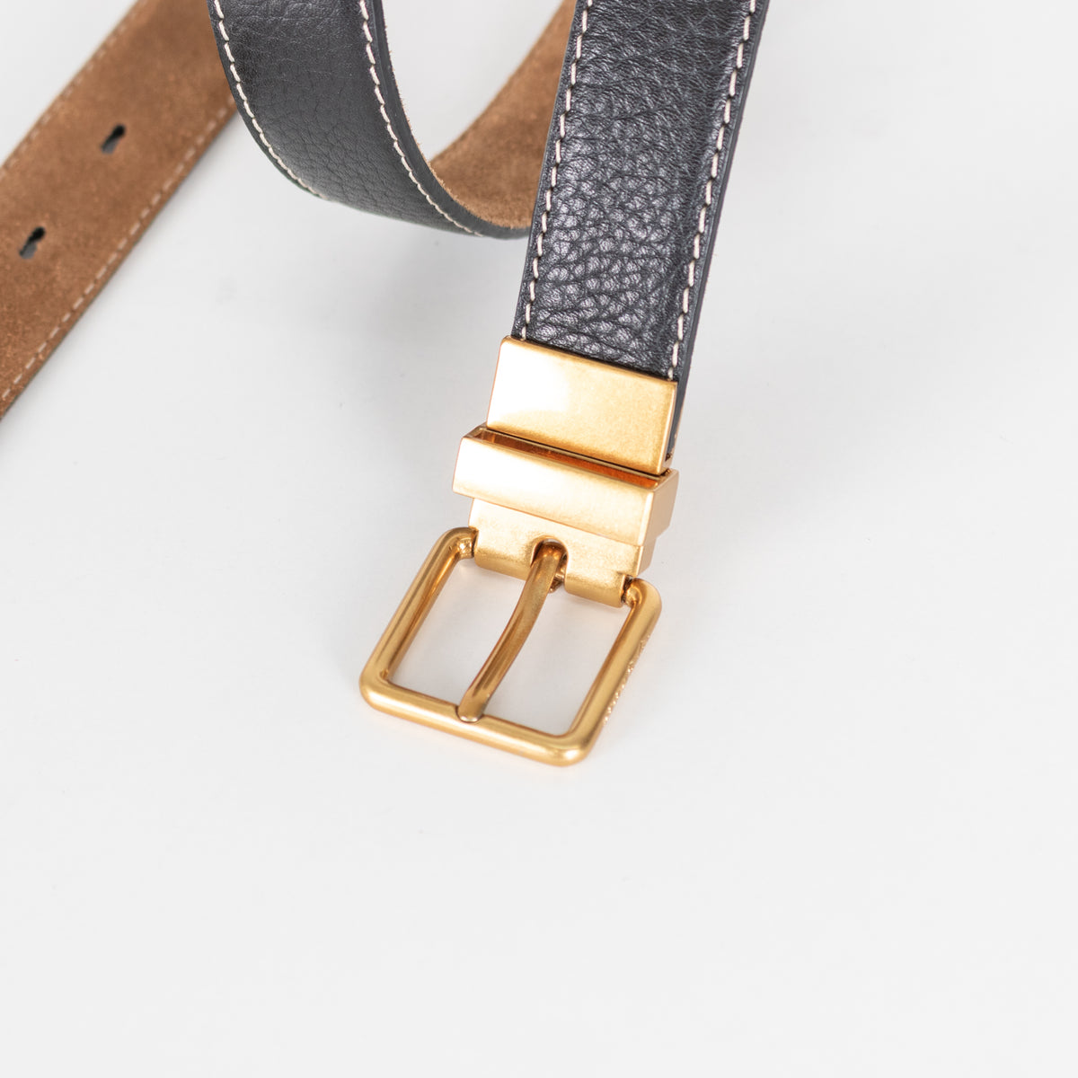 The Fold Brown Suede & Black Leather Reversible Belt With Gold Buckle
