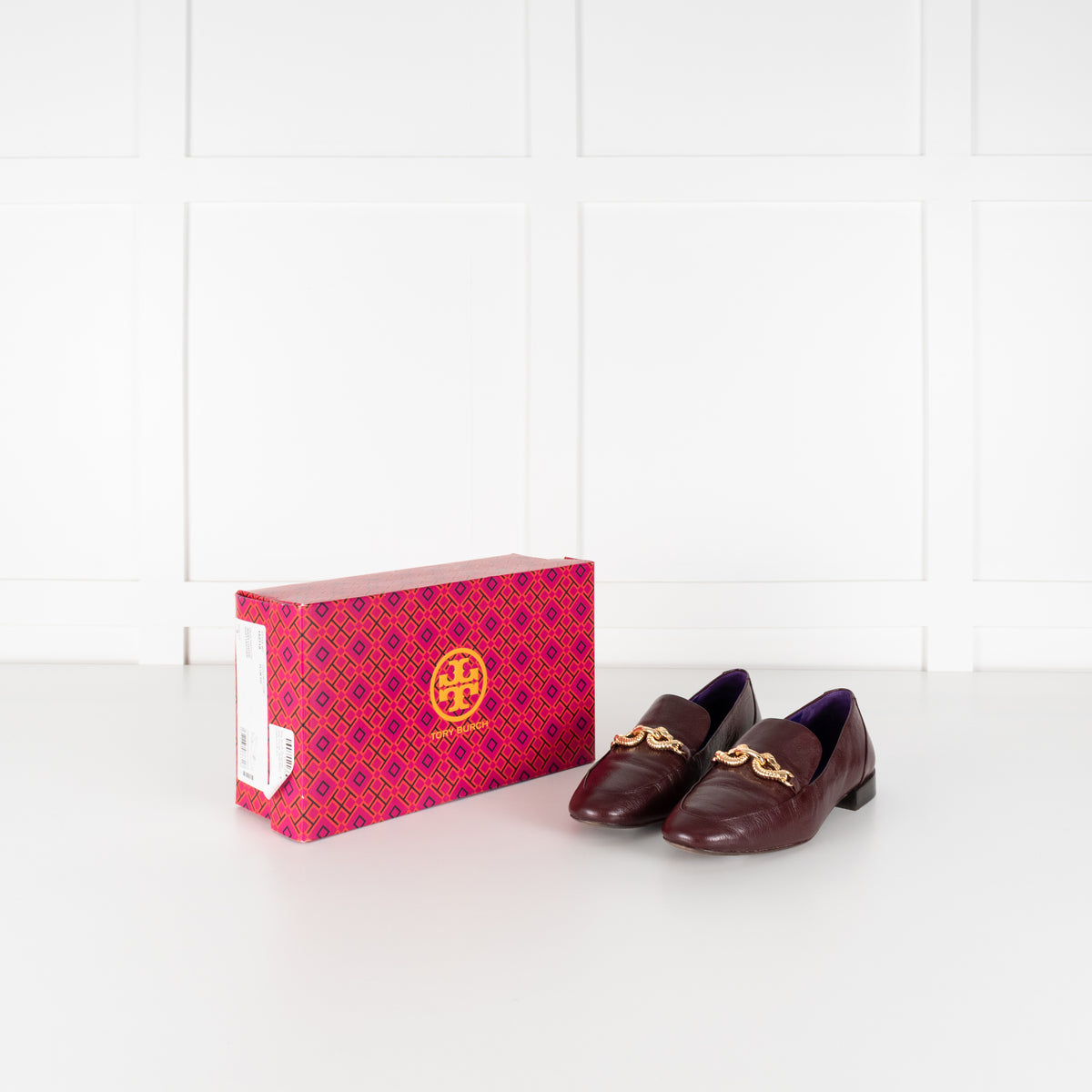 Tory Burch Burgundy Gold Horse Head Motif Loafers