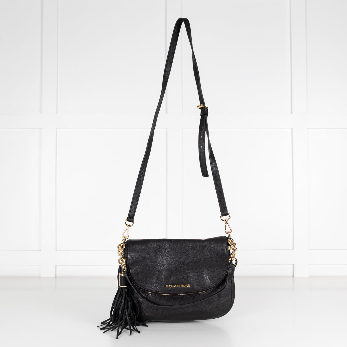 Michael By Michael Kors Black Pebbled Leather Flap Bag