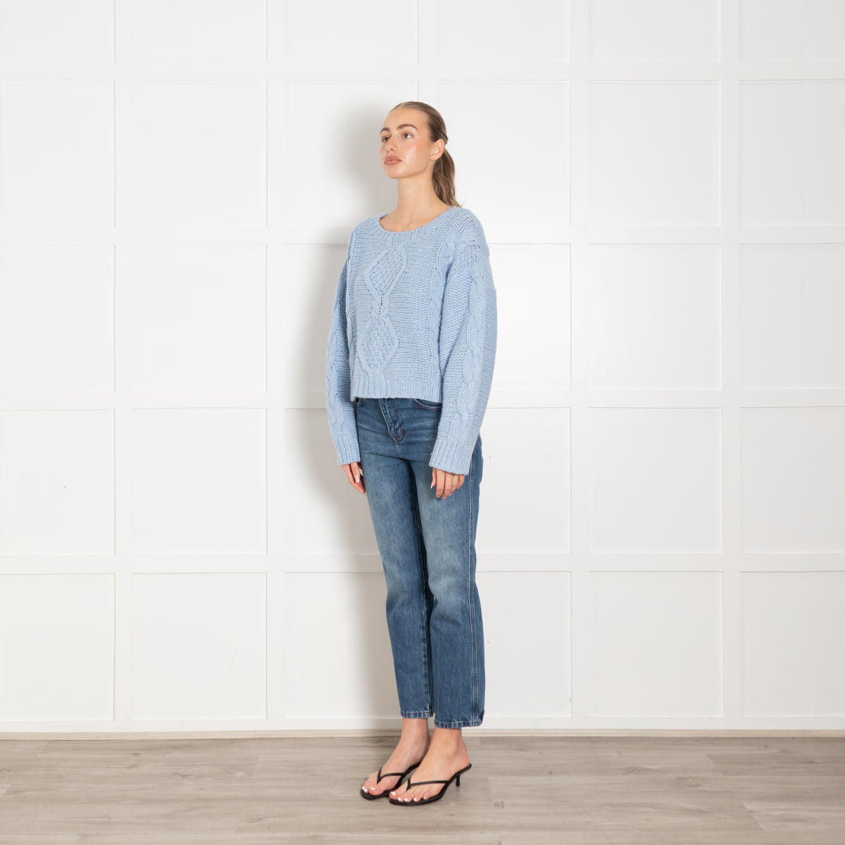 Rixo Pale Blue Chunky Knit Wool Blend Jumper